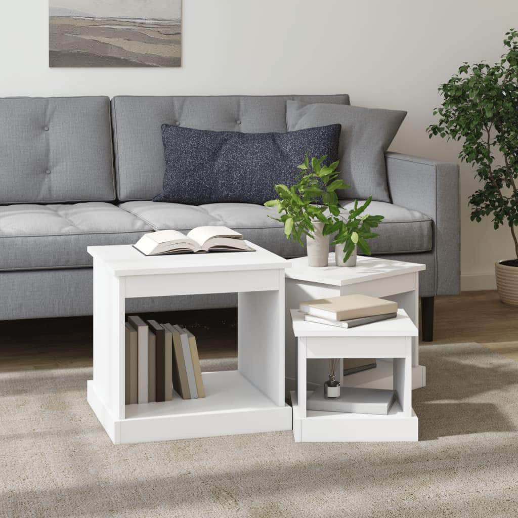 Harmonious Ascent: Set of 3 White Engineered Wood Nesting Tables
