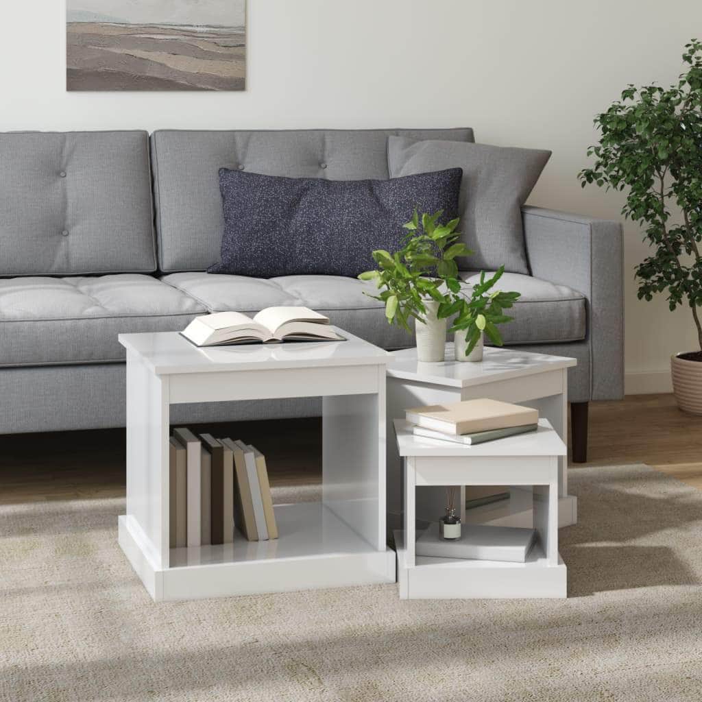 Harmonious Ascent: Set of 3 White Engineered Wood Nesting Tables
