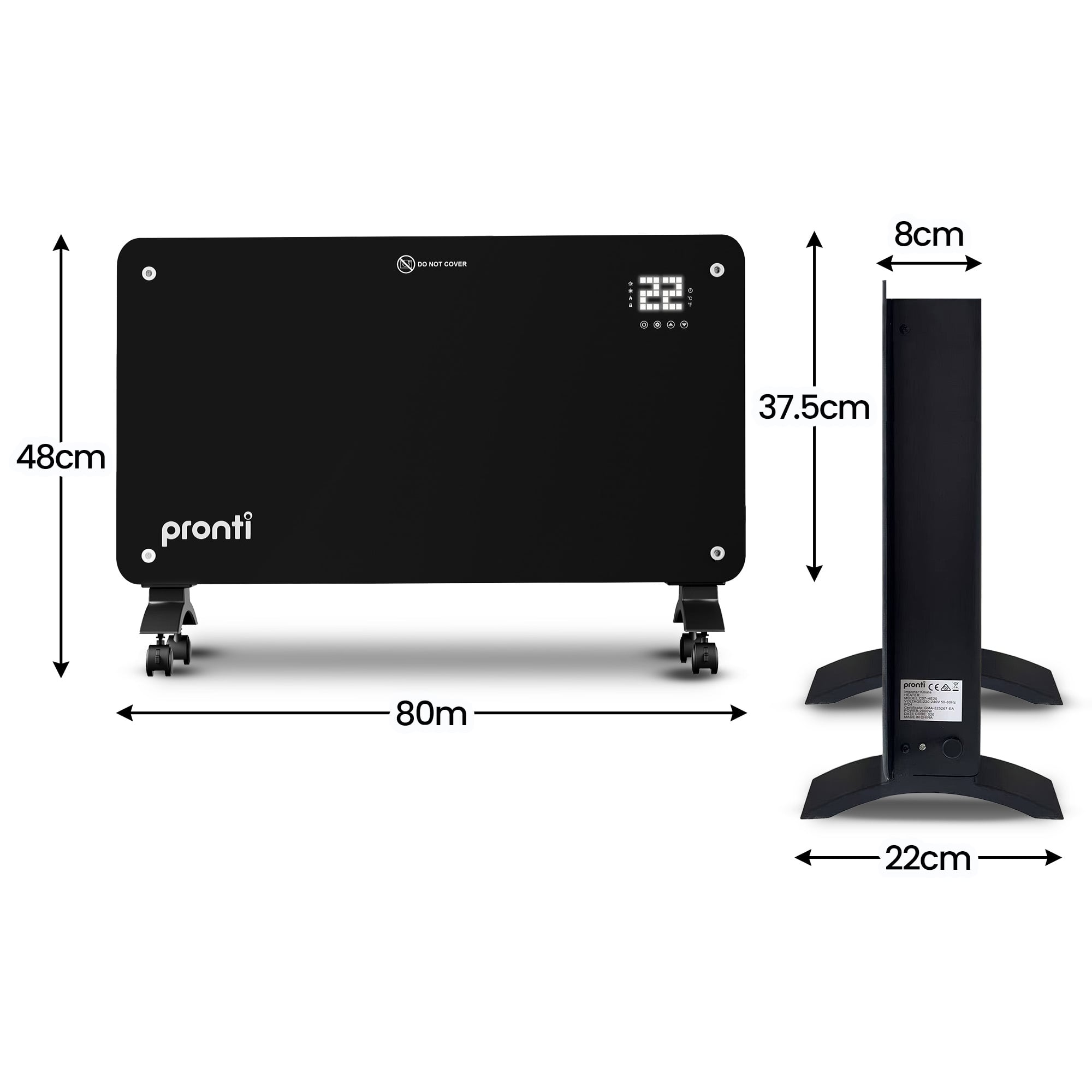 Glass Panel Convection Heater Remote LED Black | Simpledeals
