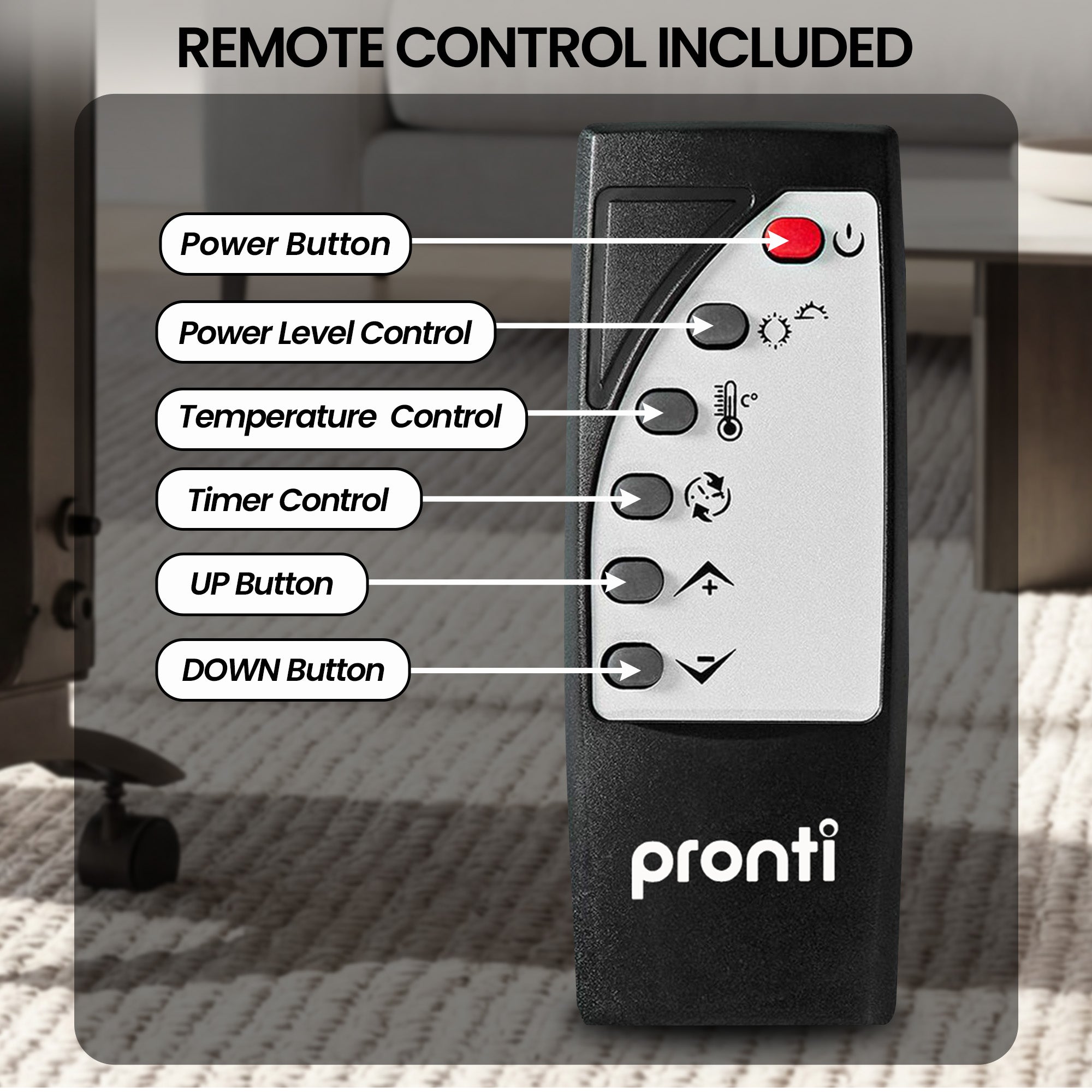 Glass Panel Convection Heater Remote LED Black | Simpledeals
