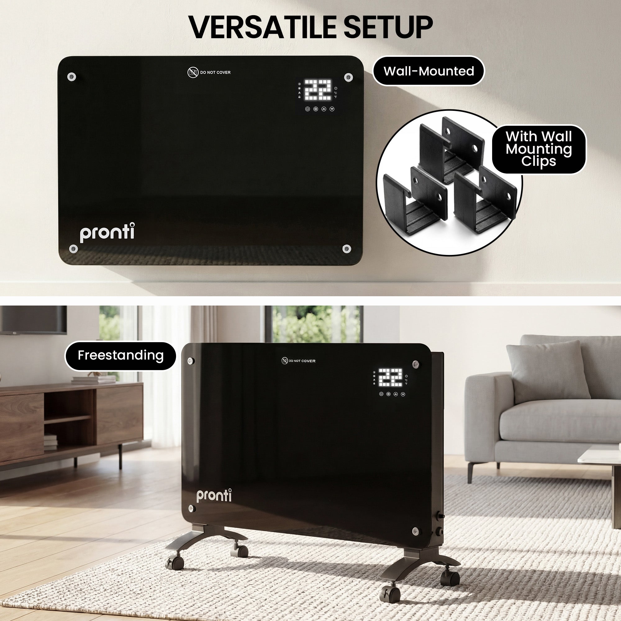 Glass Panel Convection Heater Remote LED Black | Simpledeals