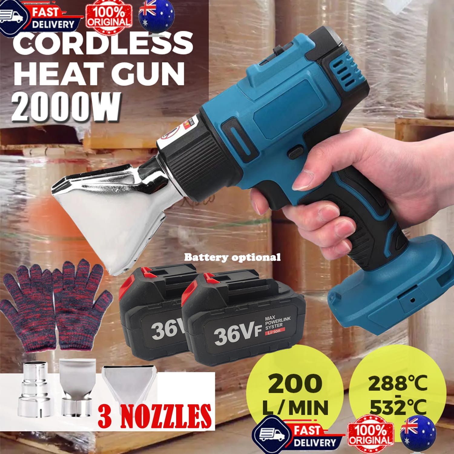2000W Electric Hot Air Heat Gun with Nozzles Cordless Handheld For Makita 18V AU | 2000W - photo 14