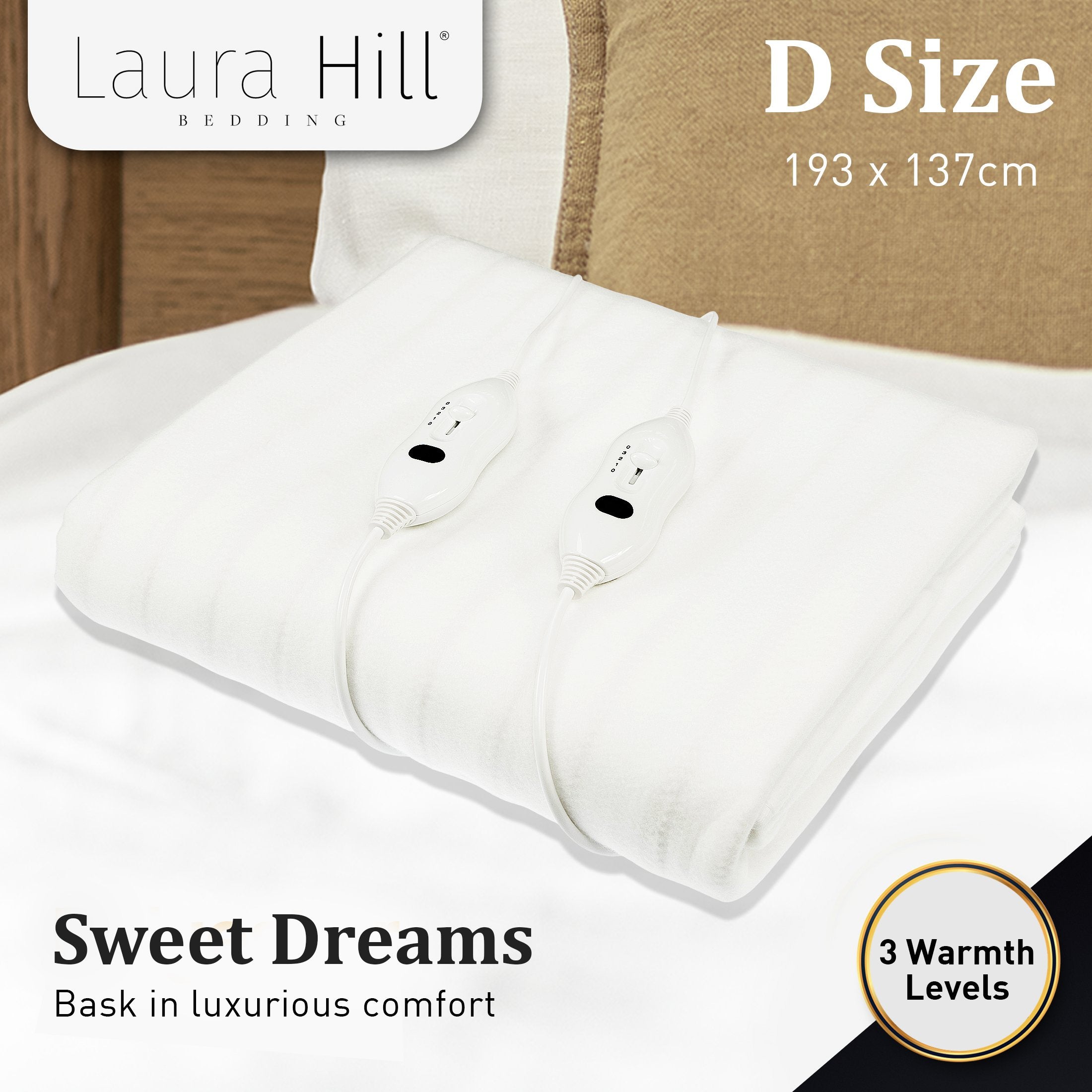 Heated Electric Blanket Fitted Polyester Underlay Winter Double