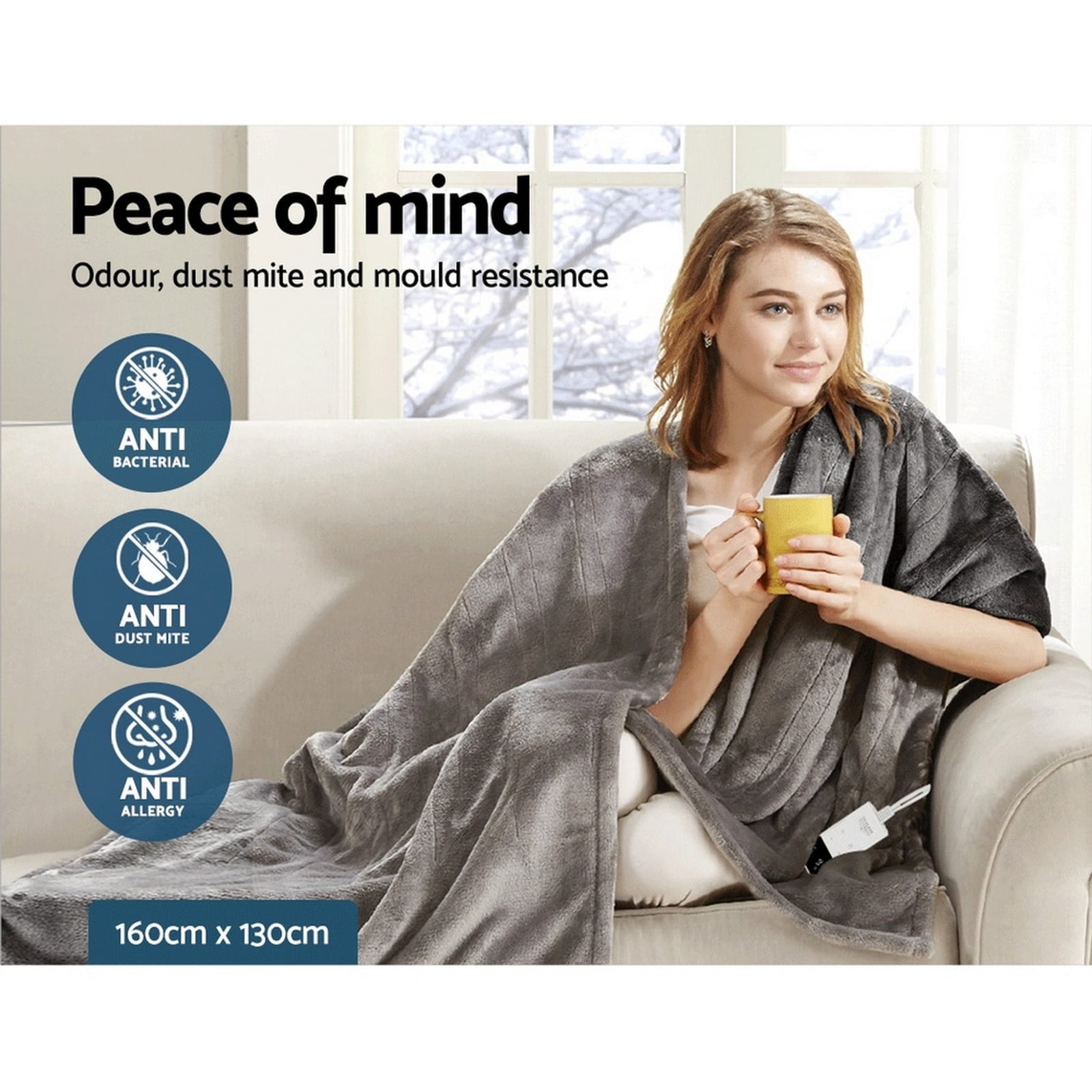 Heated Electric Throw Rug Fleece Sunggle Blanket Washable Silver | Blankets & Throws - photo 13