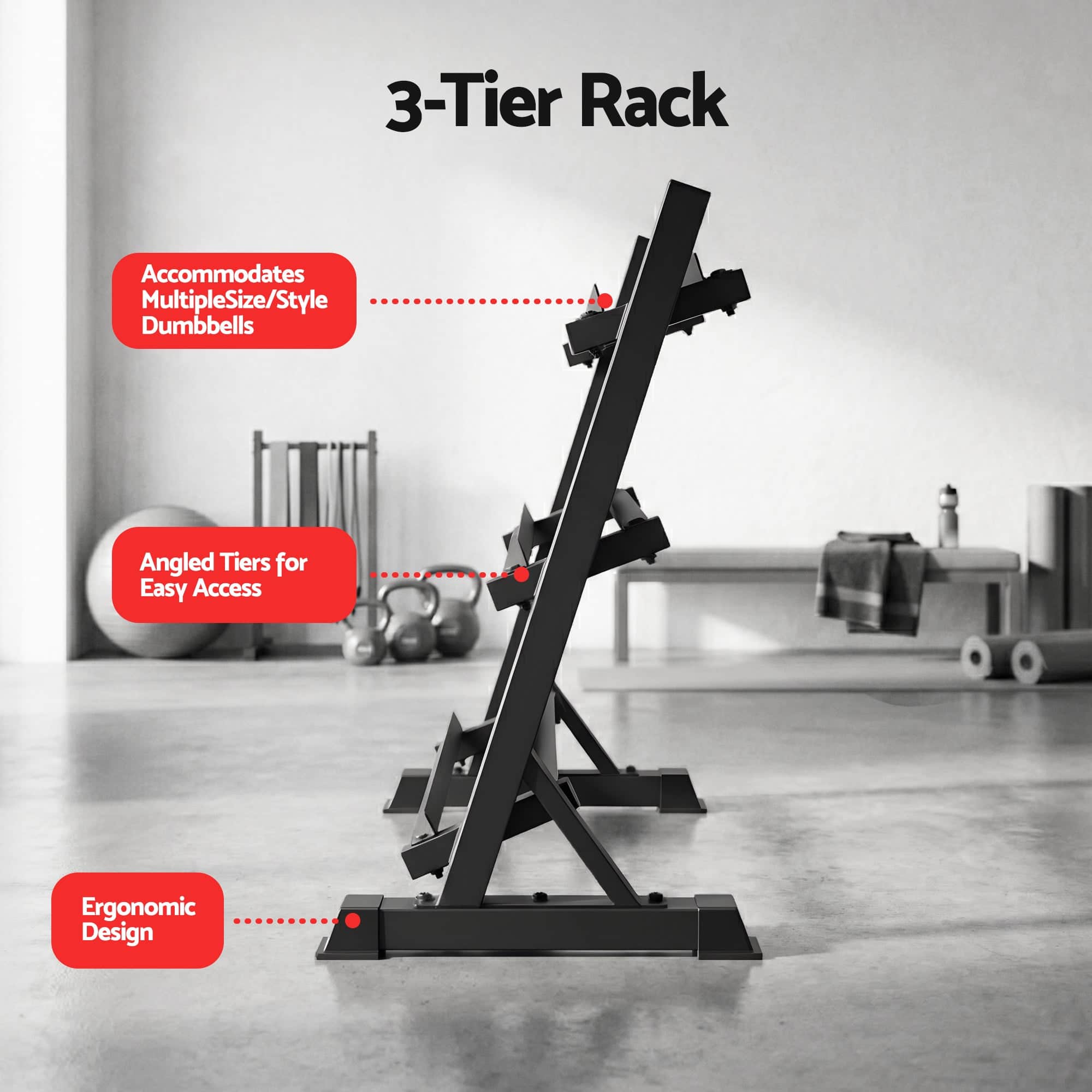 Heavy Duty 3-Tier Dumbbell Rack 300kg Storage for Home Gym Organization