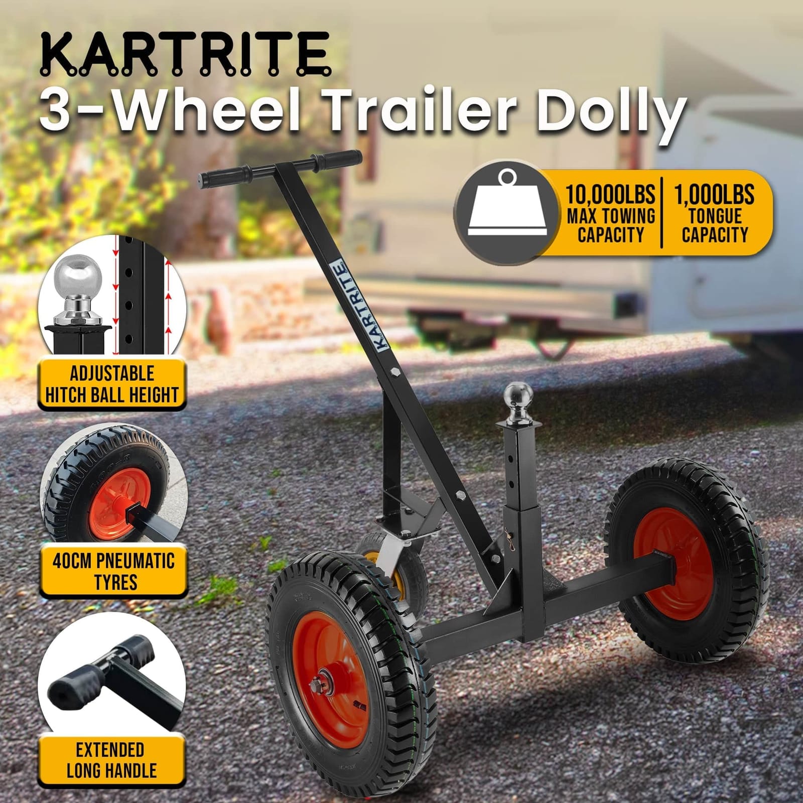 Heavy-Duty 3-Wheel Adjustable Trailer Dolly Caravan Mover 1000lbs Tongue - photo 13
