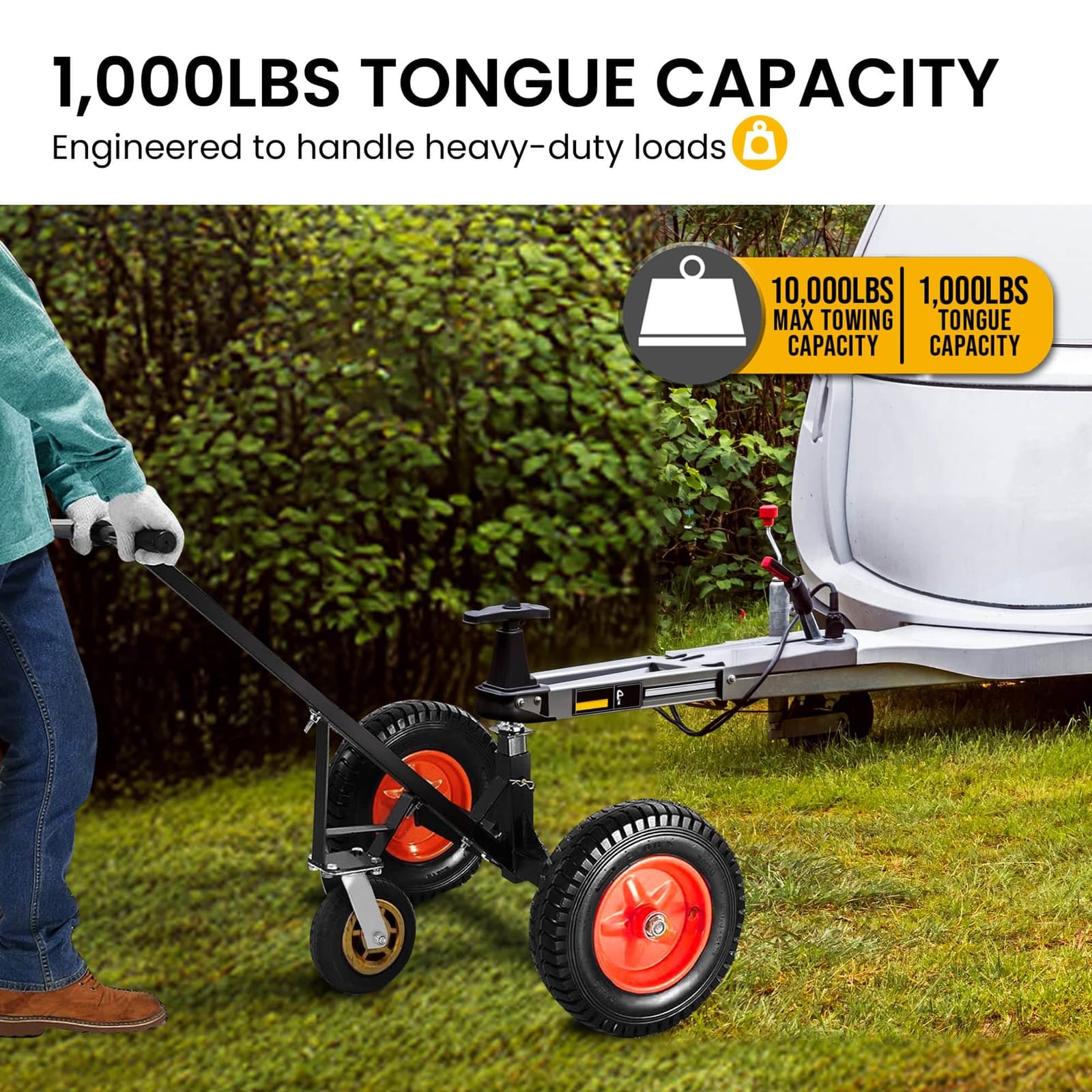 Heavy-Duty 3-Wheel Adjustable Trailer Dolly Caravan Mover 1000lbs Tongue - photo 12