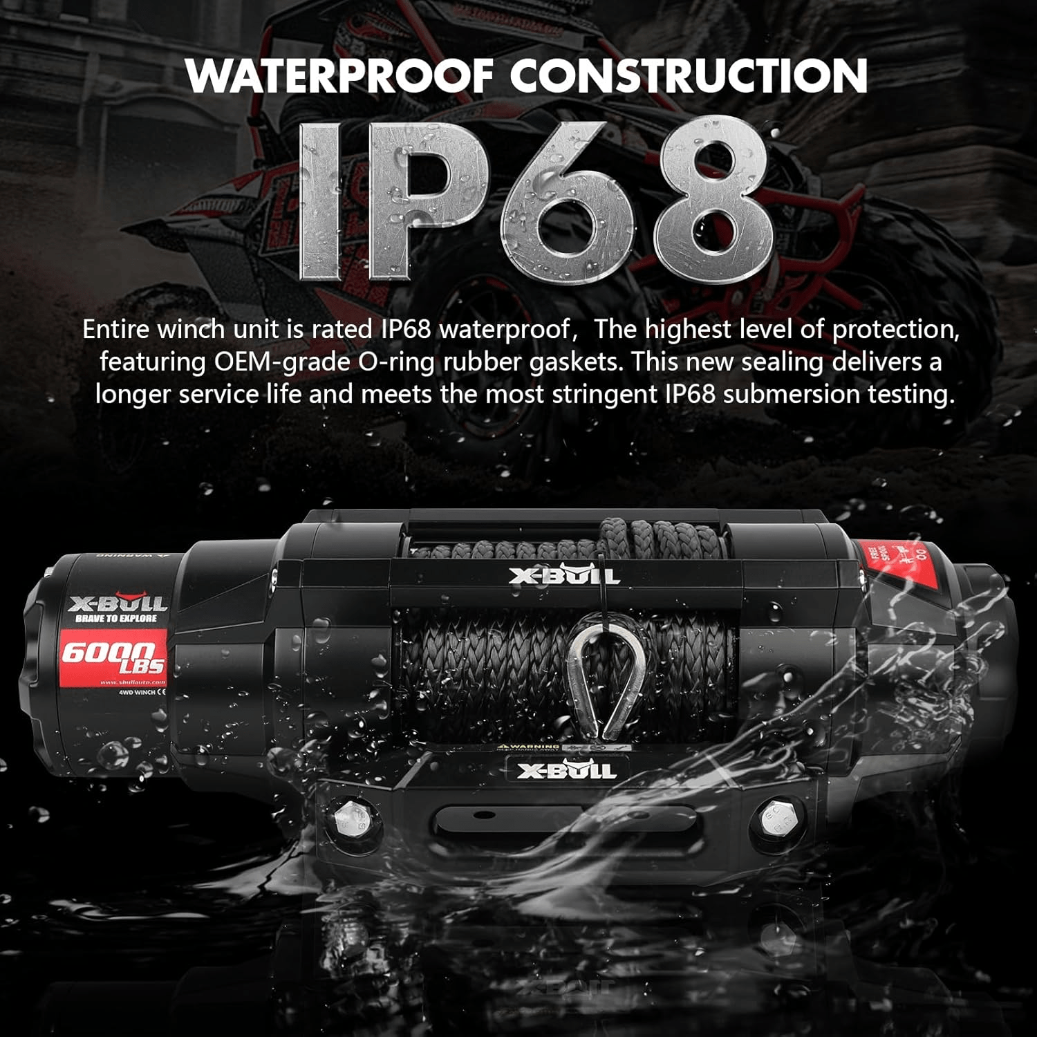 Heavy-Duty 6000lbs Electric Winch - 12V Synthetic Rope