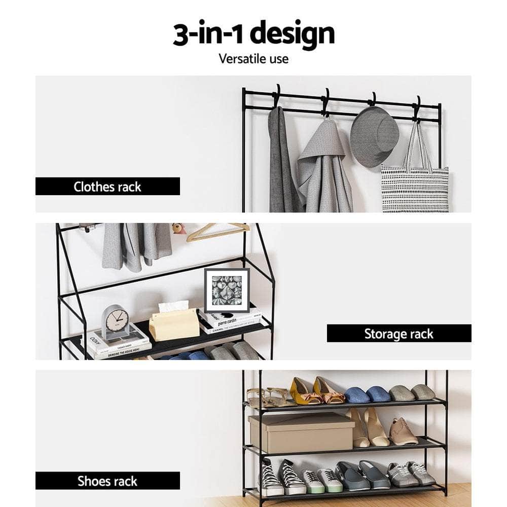 Heavy-Duty Hall Tree Shoe Rack - 16 Pairs Black