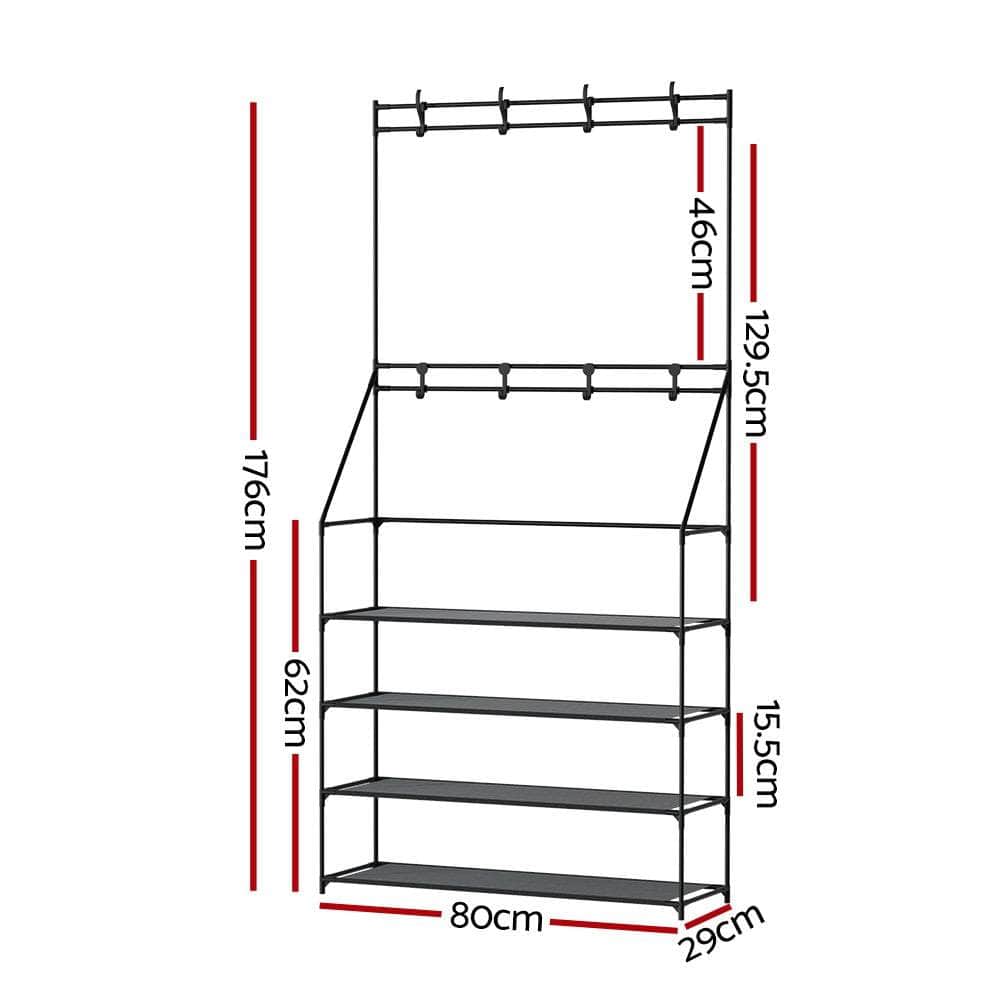 Heavy-Duty Hall Tree Shoe Rack - 16 Pairs Black