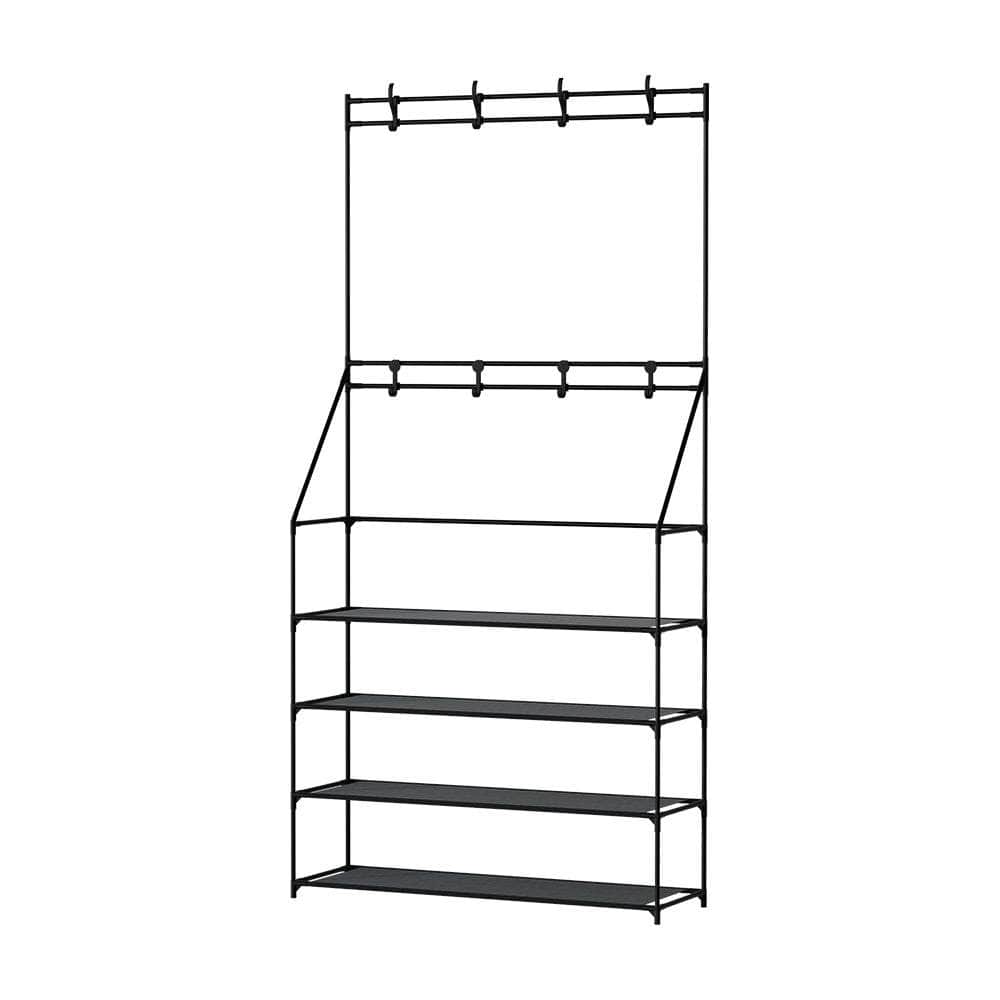 Heavy-Duty Hall Tree Shoe Rack - 16 Pairs Black