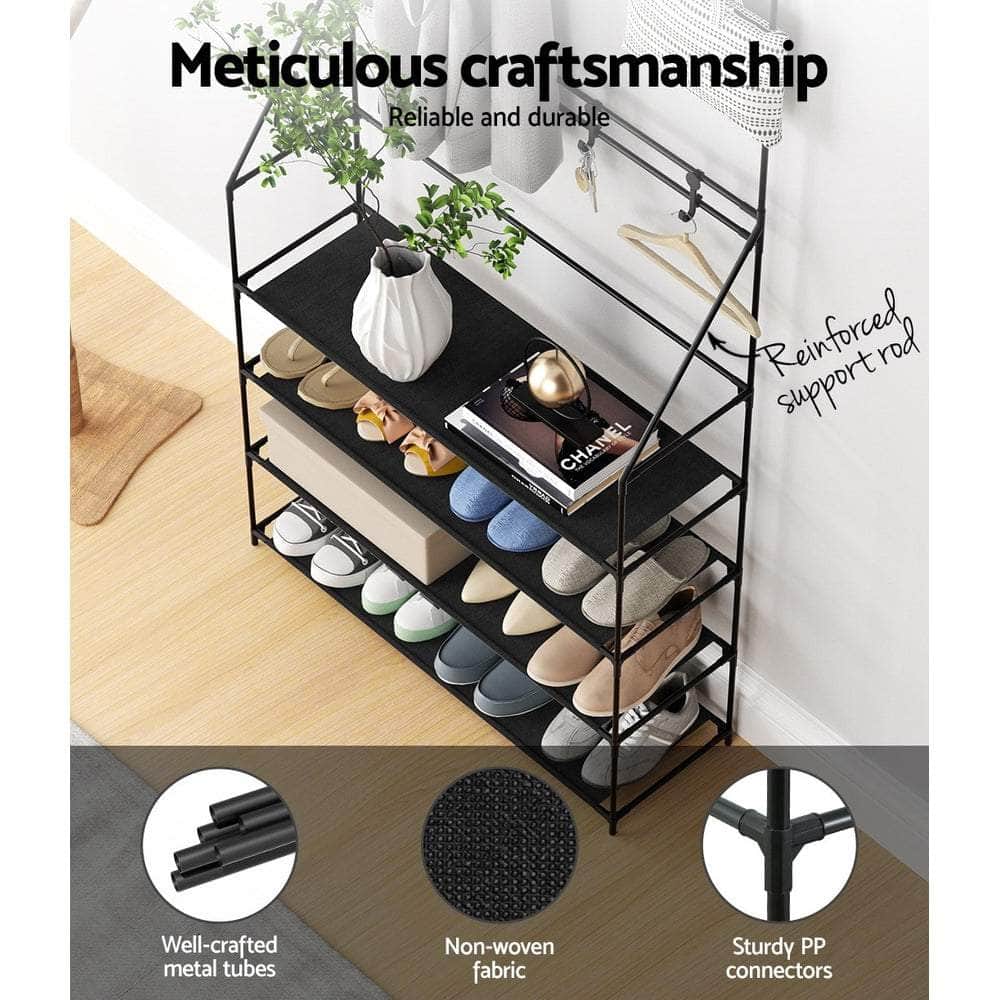 Heavy-Duty Hall Tree Shoe Rack - 16 Pairs Black