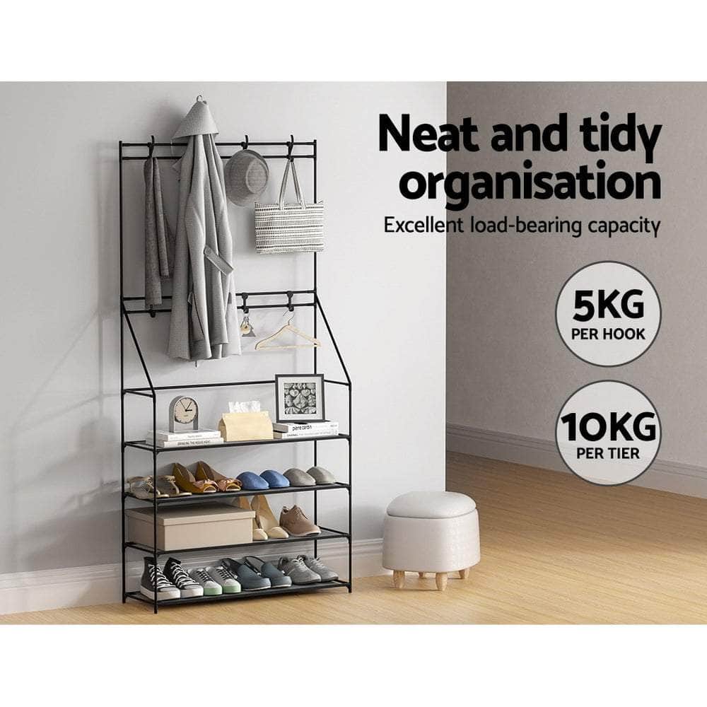 Heavy-Duty Hall Tree Shoe Rack - 16 Pairs Black