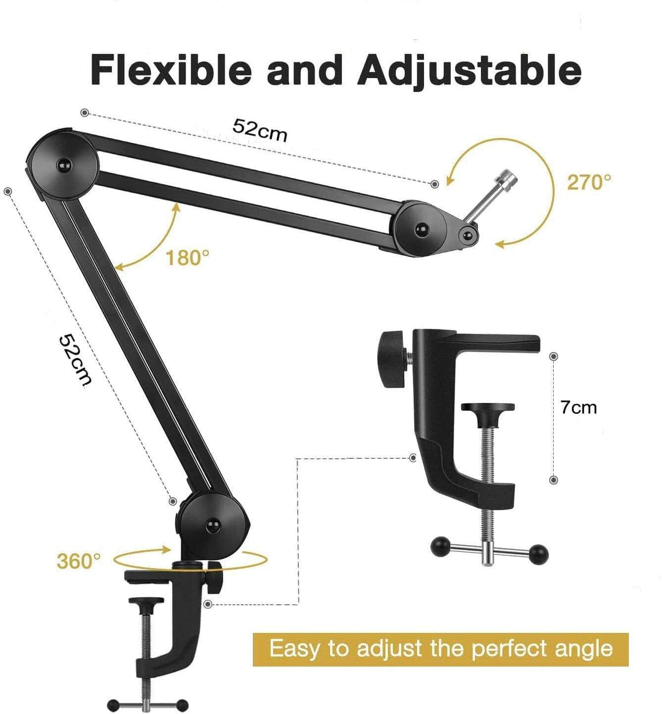 Heavy-Duty Microphone Arm Stand: Suspension Boom, 6" Pop Filter, Cable Ties