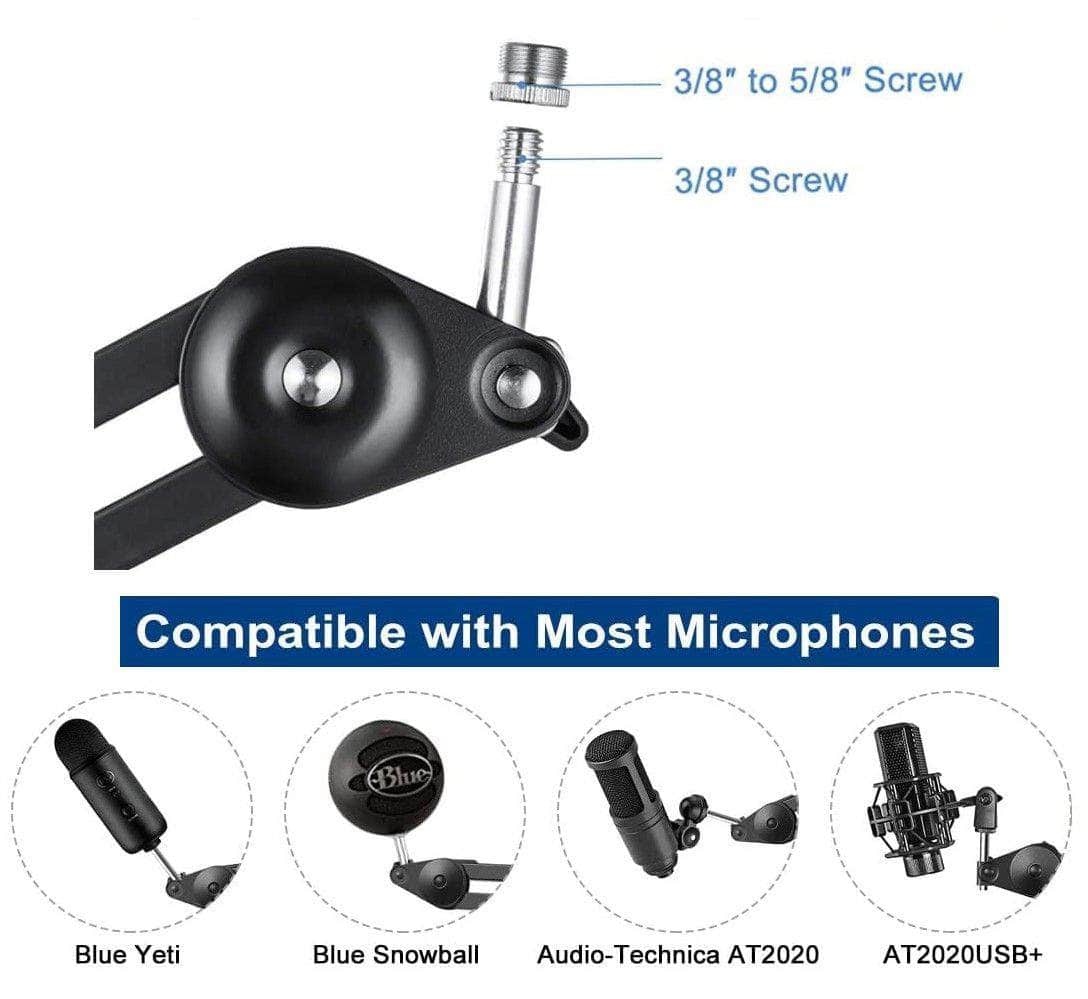 Heavy-Duty Microphone Arm Stand: Suspension Boom, 6" Pop Filter, Cable Ties