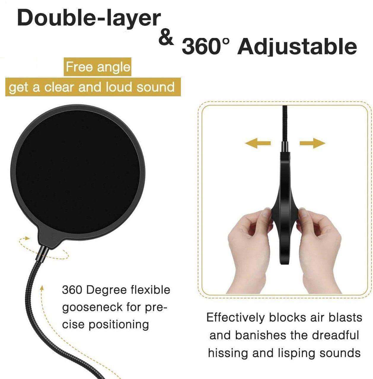 Heavy-Duty Microphone Arm Stand: Suspension Boom, 6" Pop Filter, Cable Ties