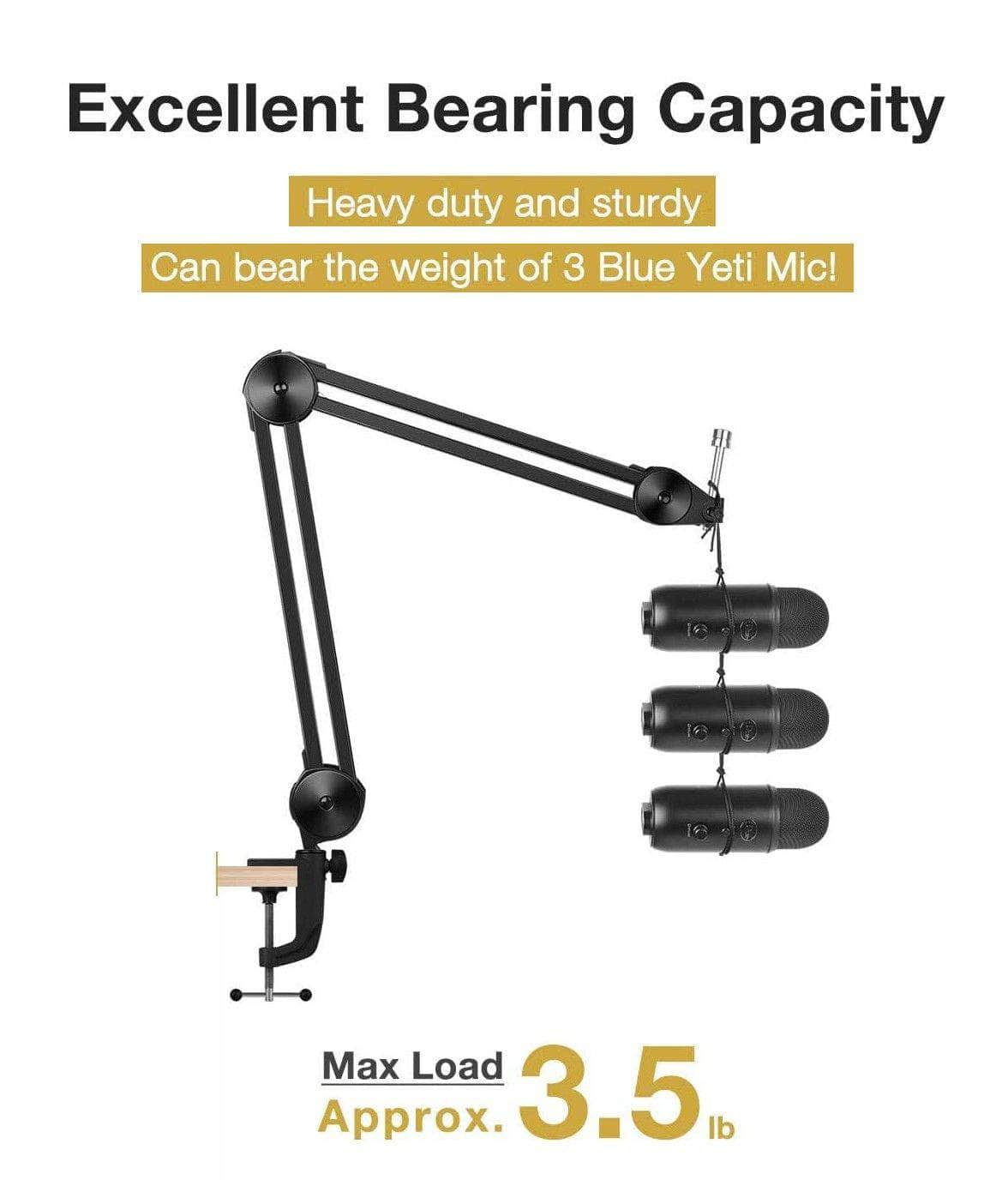 Heavy-Duty Microphone Arm Stand: Suspension Boom, 6" Pop Filter, Cable Ties