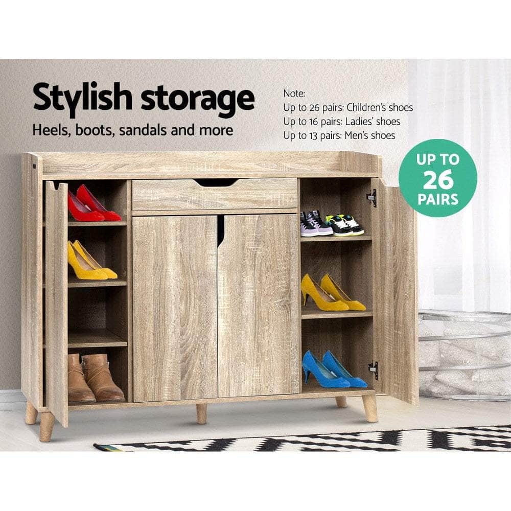 Heavy-Duty Shoe Rack Cabinet - 26 Pairs Pine