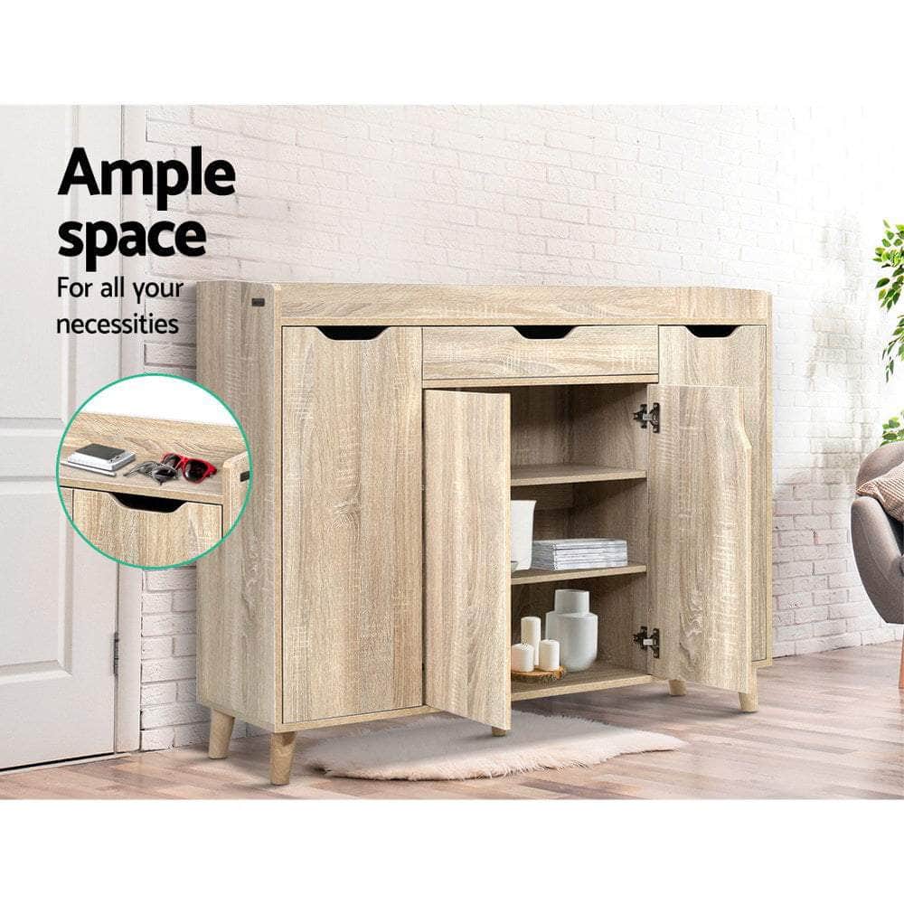Heavy-Duty Shoe Rack Cabinet - 26 Pairs Pine