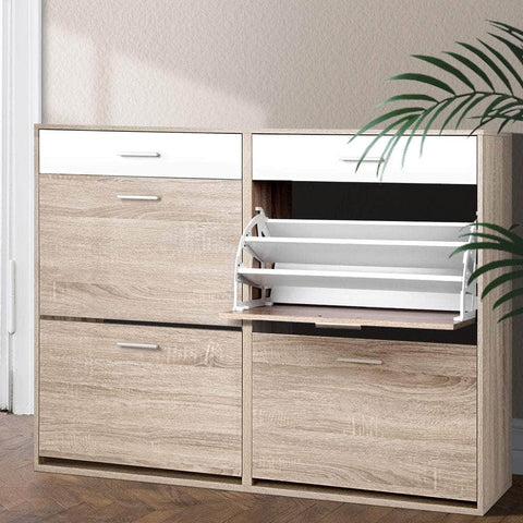 Heavy-Duty Shoe Rack Cabinet - 36 Pairs Pine