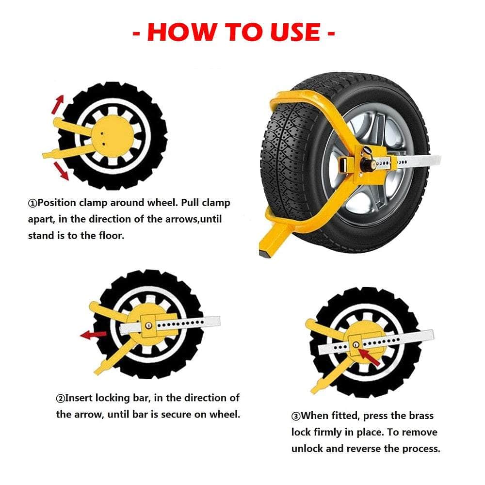 Heavy Duty Wheel Defender Clamp Tyre Lock For Car Caravan Trailer