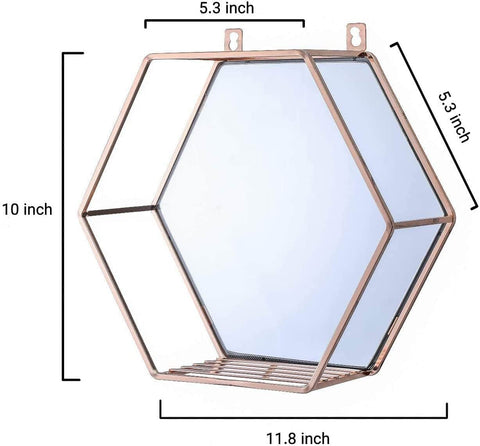 Hexagon Hanging Mirror For Home Decoration (Rose Gold Color)