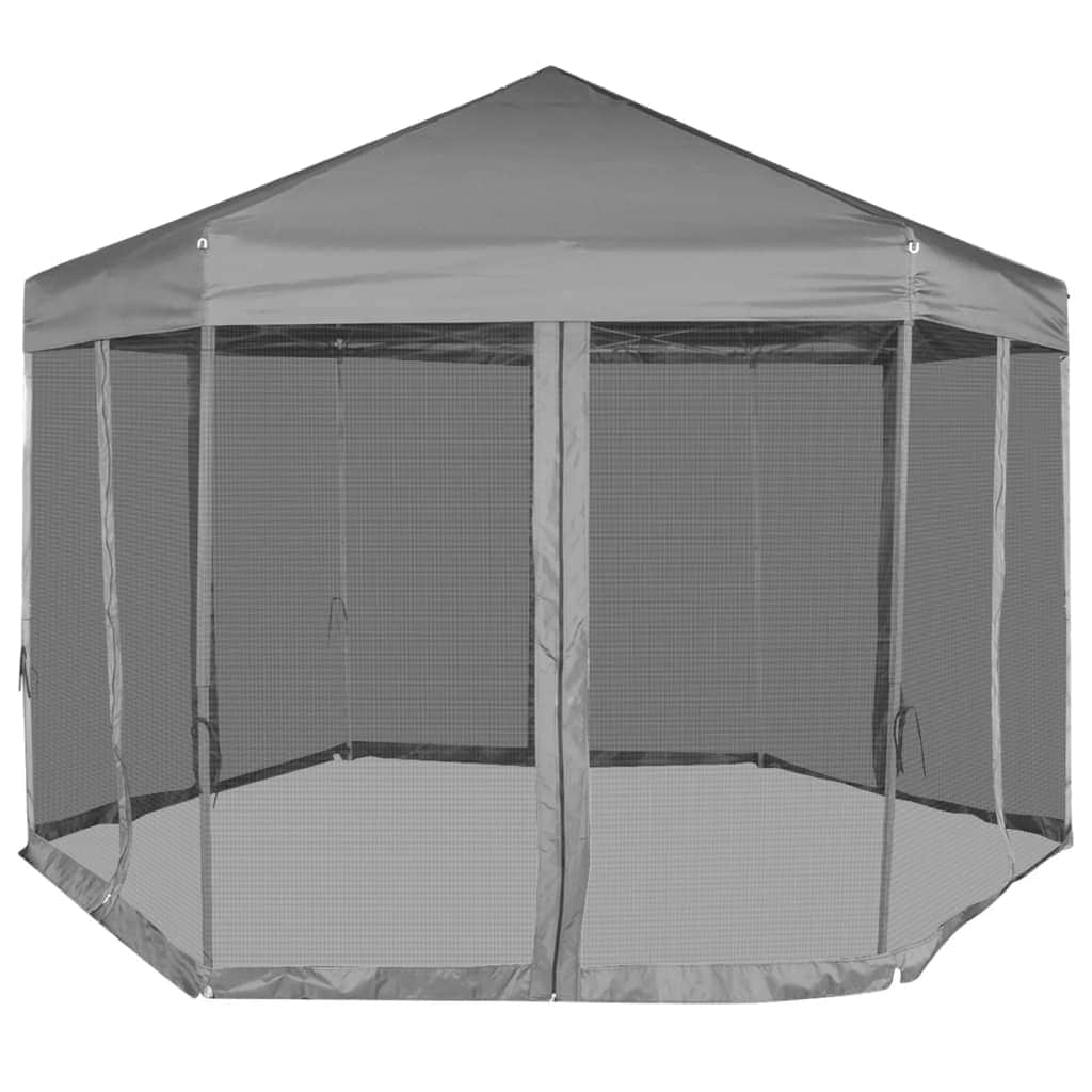 Hexagonal Pop-Up Marquee with 6 Sidewalls Grey