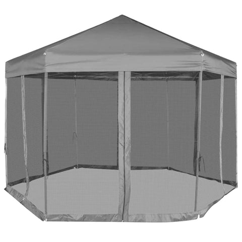 Hexagonal Pop-Up Marquee with 6 Sidewalls Grey