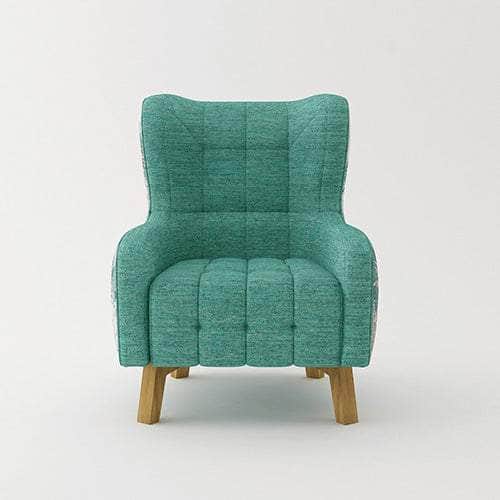 High-Back Accent Armchair - Designer Fabric & Wooden Legs