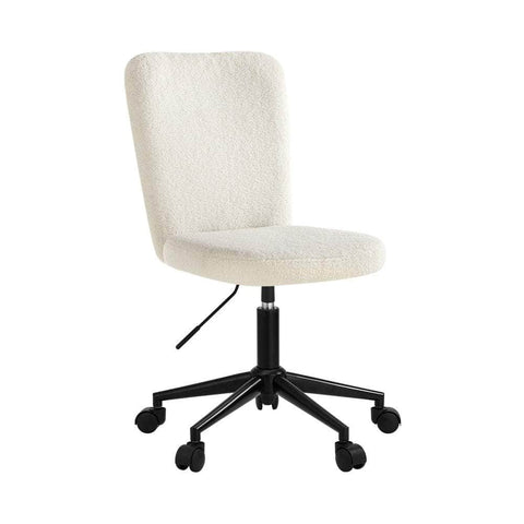 High Back Armless Office Chair Boucle White, Black, & Silver