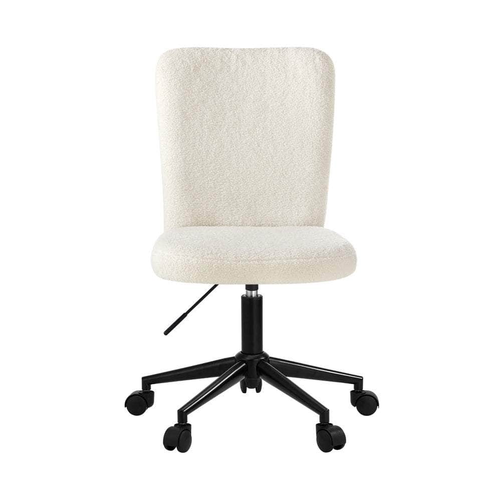 High Back Armless Office Chair Boucle White, Black, & Silver