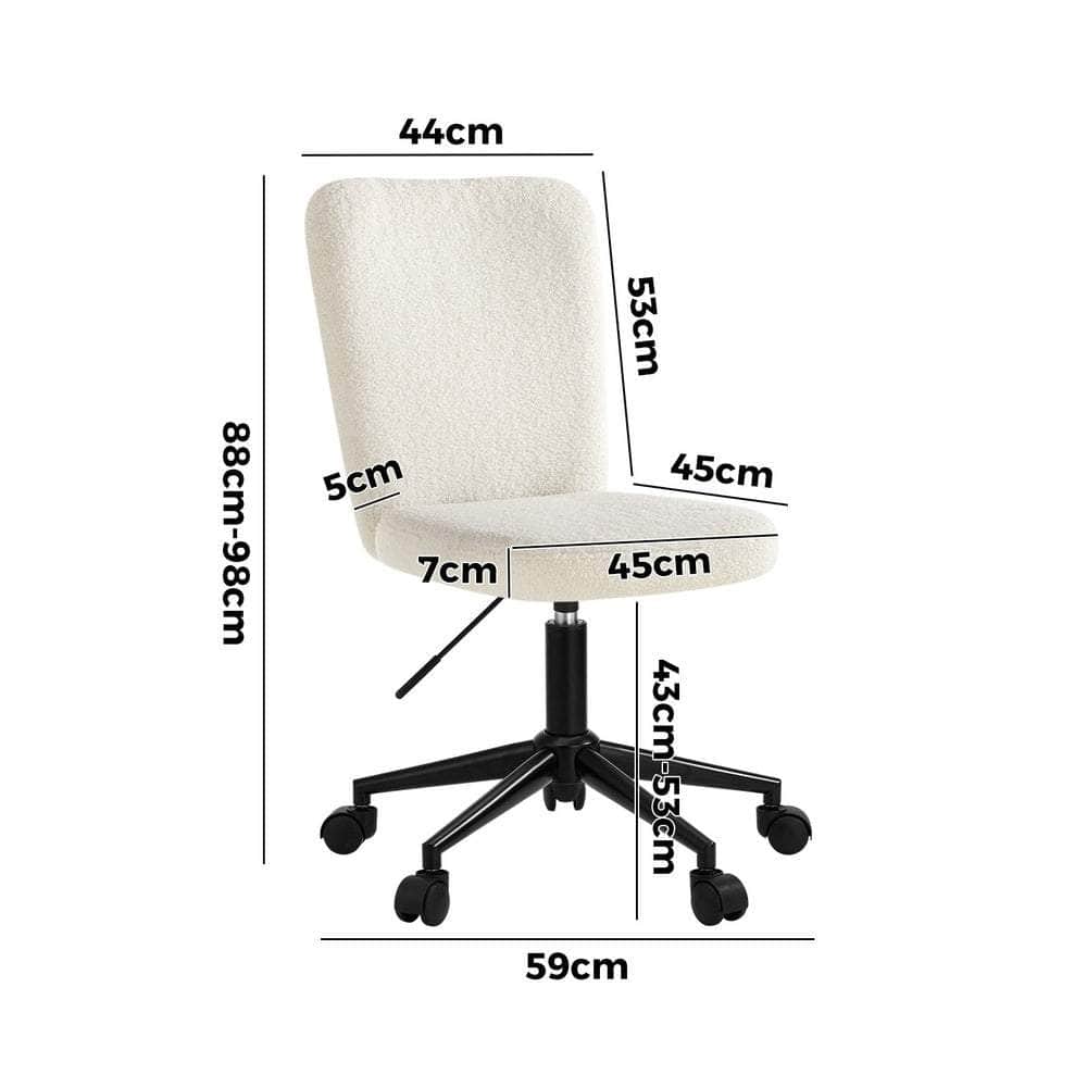 High Back Armless Office Chair Boucle White, Black, & Silver