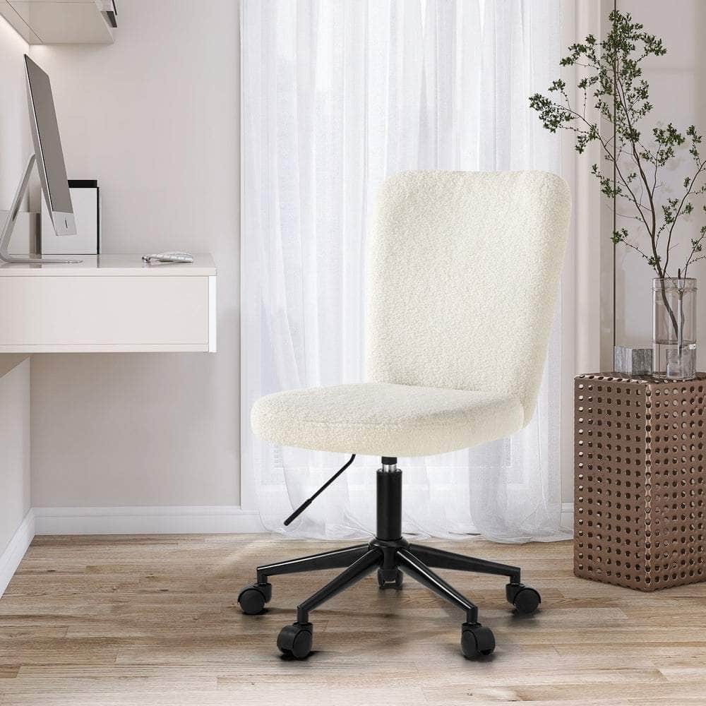 High Back Armless Office Chair Boucle White, Black, & Silver