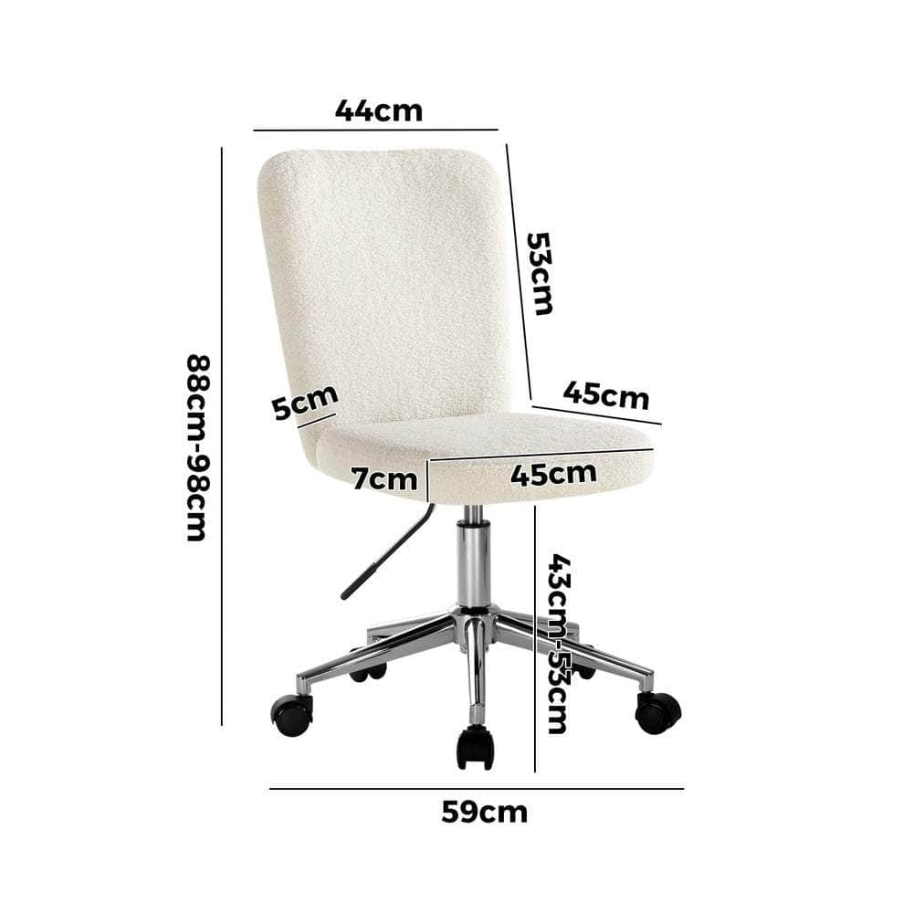 High Back Armless Office Chair Boucle White, Black, & Silver
