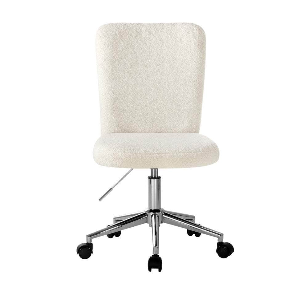 High Back Armless Office Chair Boucle White, Black, & Silver