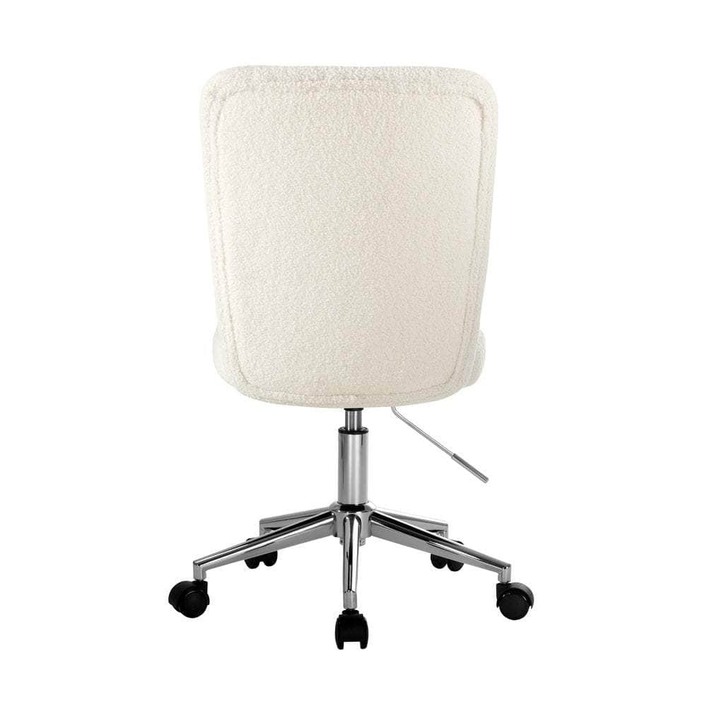 High Back Armless Office Chair Boucle White, Black, & Silver