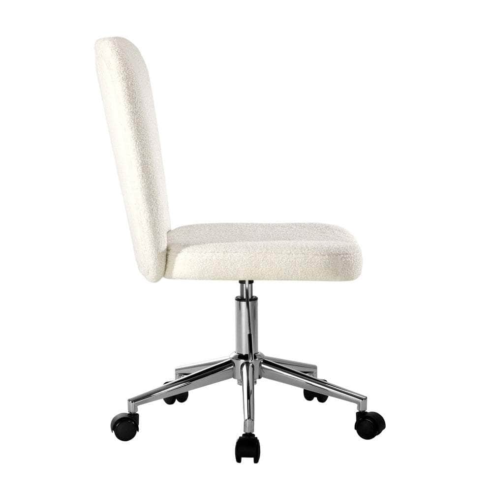 High Back Armless Office Chair Boucle White, Black, & Silver