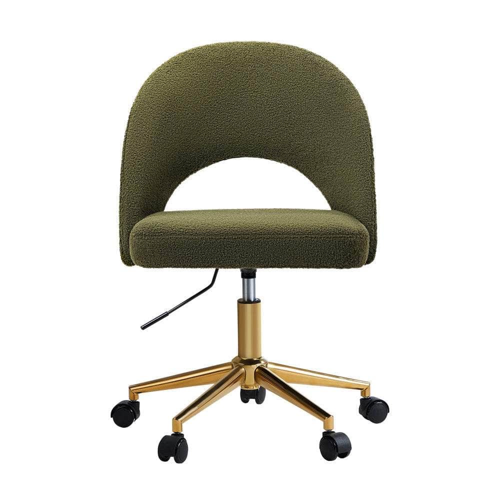 High Back Hollow Armless Office Chair Boucle Green&Gold