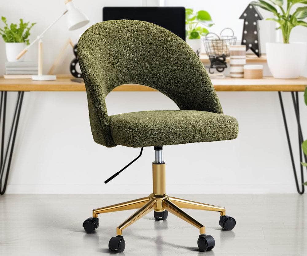 High Back Hollow Armless Office Chair Boucle Green&Gold
