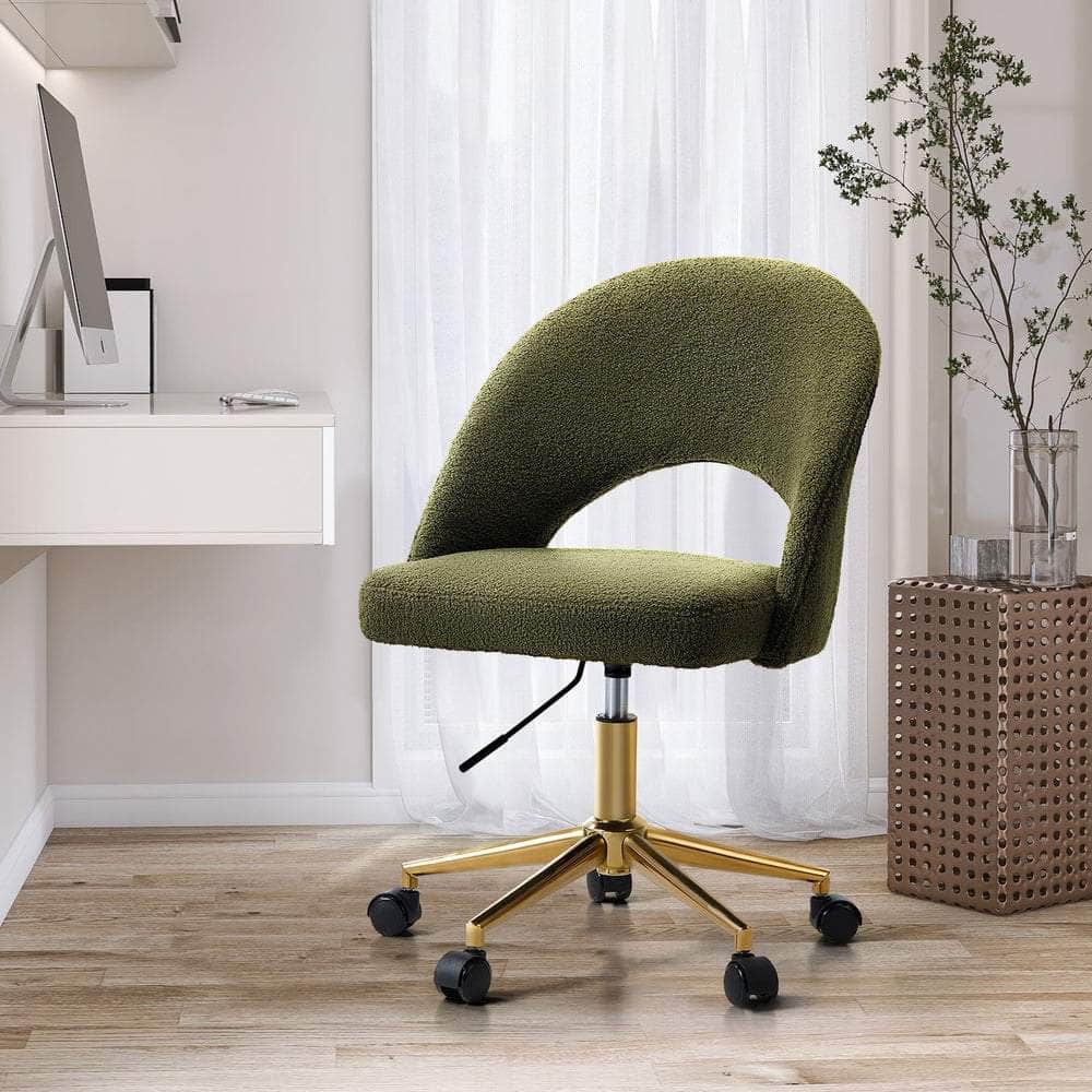 High Back Hollow Armless Office Chair Boucle Green&Gold
