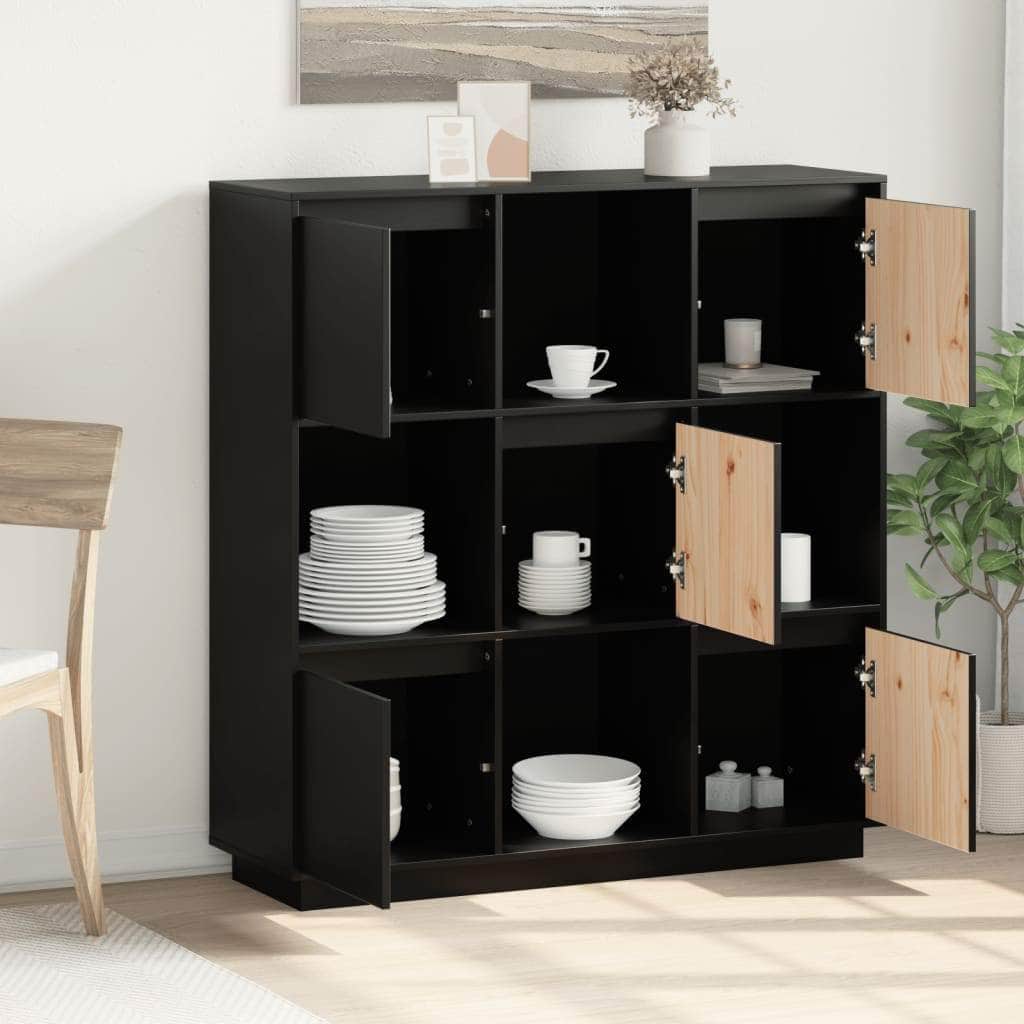 Highboard Black Solid Wood Pine