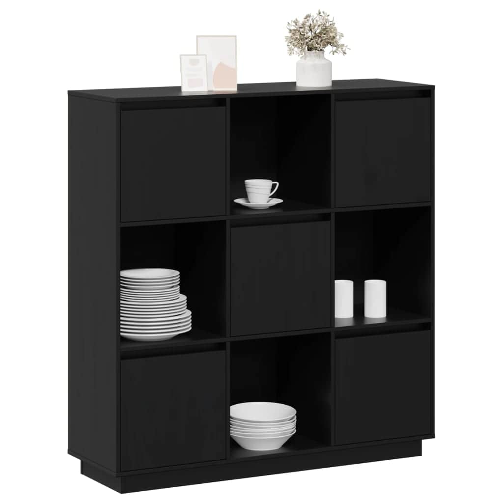 Highboard Black Solid Wood Pine