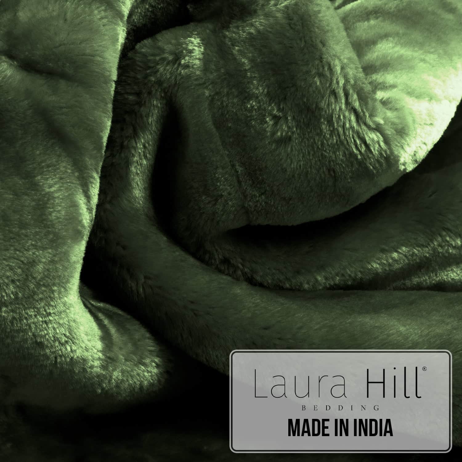 Hill 800-GSM Mink Blanket Queen Double-Sided Soft Plush Faux Throw Green