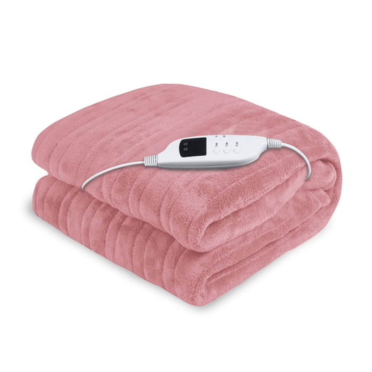 Hill Heated Electric Blanket Throw Rug Warm Fleece Pink