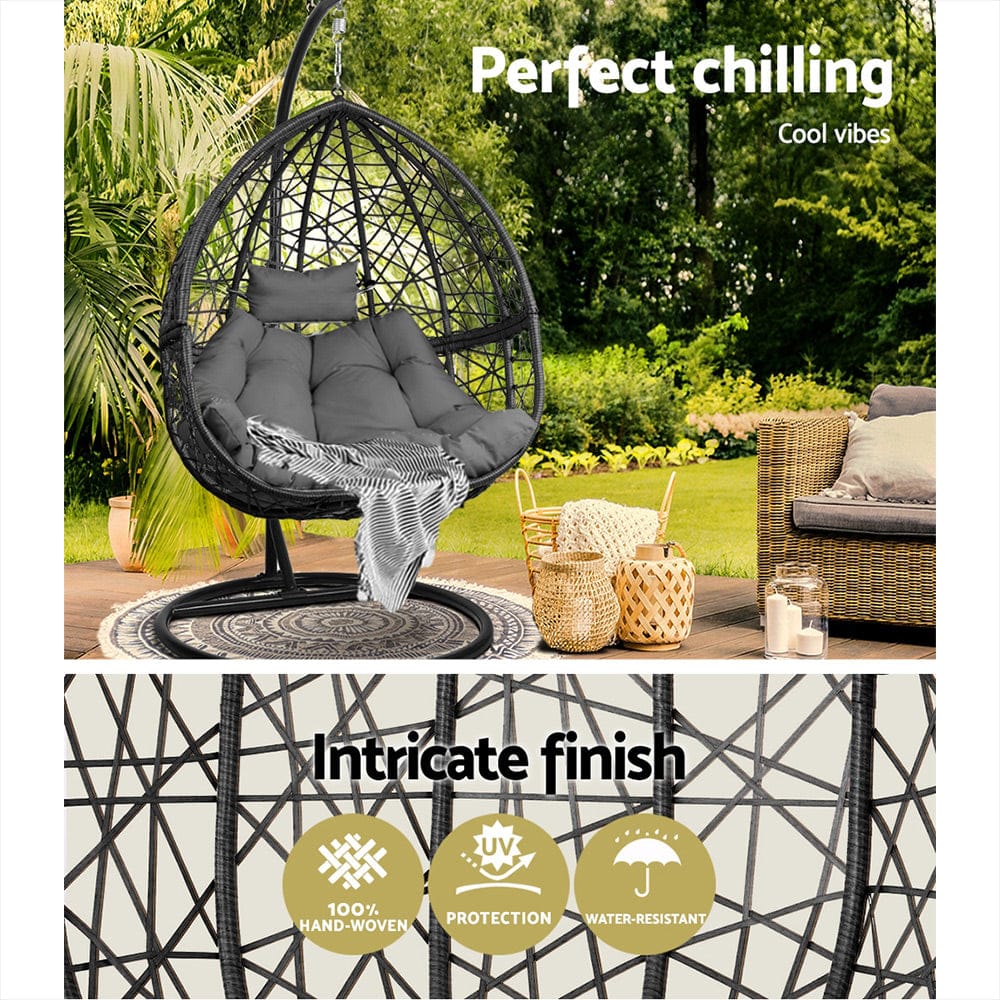 Stylish Grey Wicker Egg Swing Chair with Cushion | Grey colour