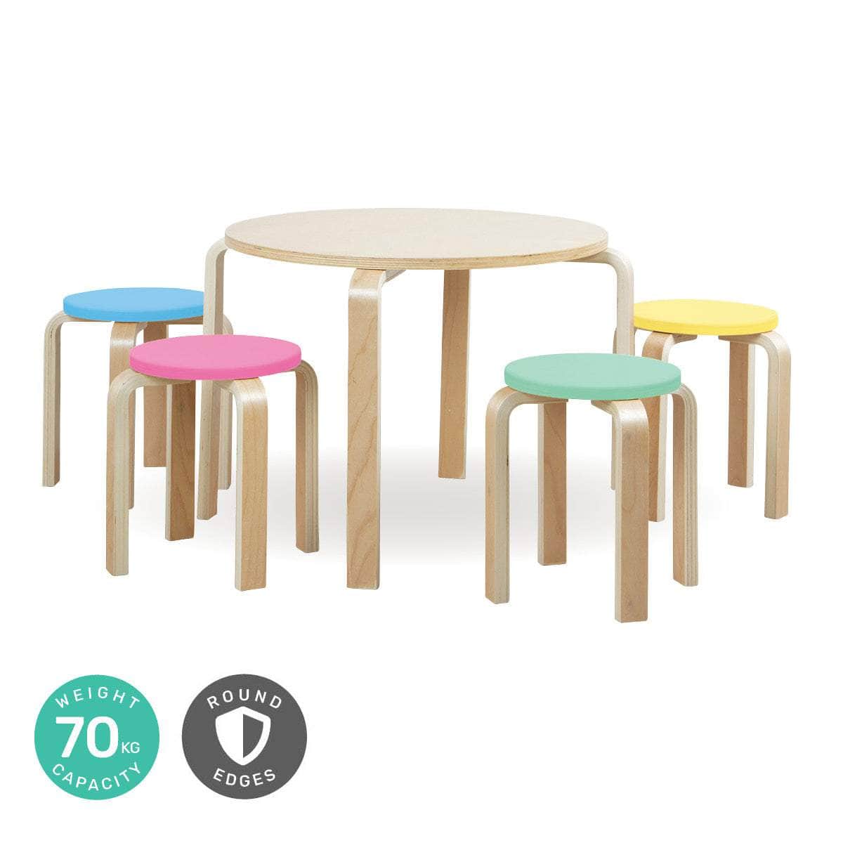 Home M5Pce Kids Wooden Table &Amp; Coloured Stools Set Stackable Sturdy