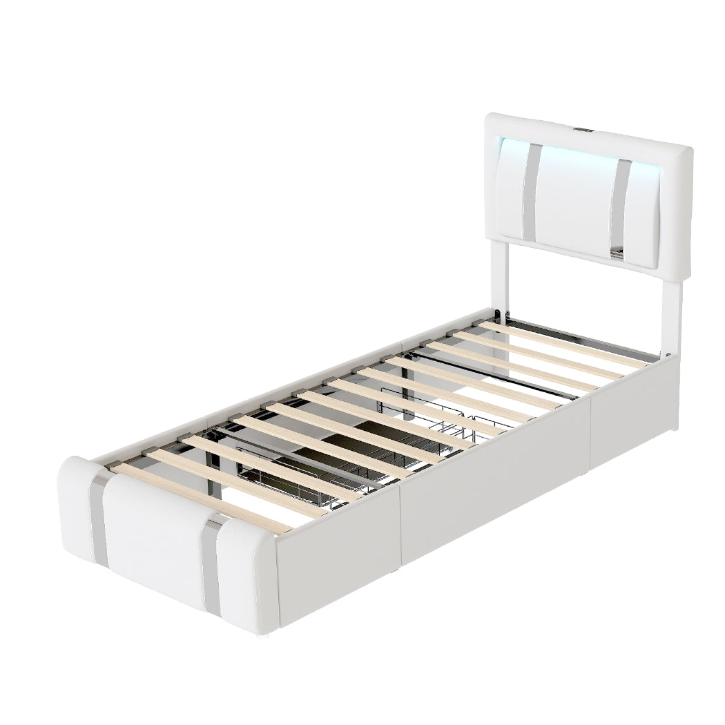 White bed frame 201x95x112cm, side view