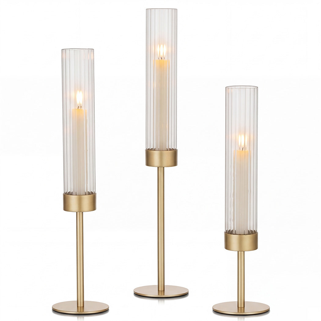 Gold Candle Holder Set Removable Glass 10x10x36cm