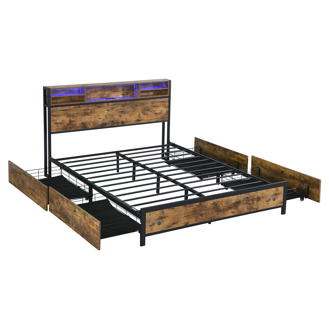 Queen Floating Bed Frame With Sturdy Wooden Slats And Modern Design