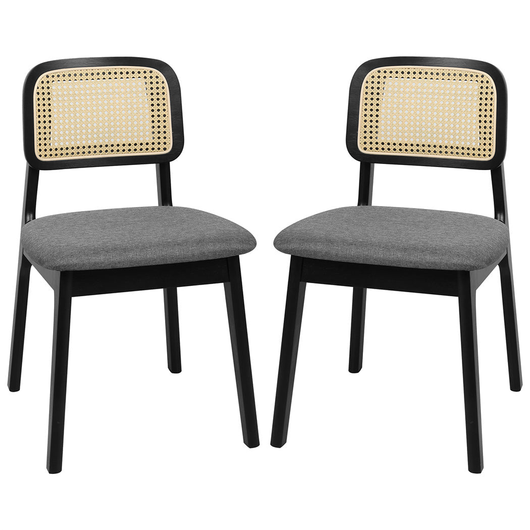 Black colour - Ergonomic 2x Dining Chair Wood Rattan Armless Black  Space-Saving